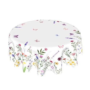 Imagem de Kawani Toalha de mesa redonda floral primavera verão 178 cm folha de flores silvestres borboleta toalha de mesa rústica vintage capa de mesa para casa de fazenda para Páscoa, férias, ambientes