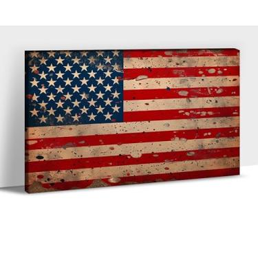 Imagem de ANRUOXI - Impressão em tela americana arte de parede com bandeira vintage antiga pinturas para sala de estar, quarto, banheiro, escritório, decoração de casa, arte emoldurada com bandeira americana