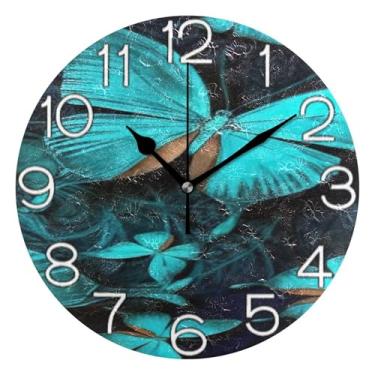 Imagem de GAIGEO Blue Butterflies Dark Chic Decorativo Analógico Relógio de Parede Quarto Cozinha Relógio Operado a Pilhas, Decoração de Parede Retro Moderna Art Deco, 25 cm, Ponteiros Pretos