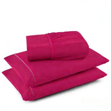 Imagem de Conjuntos de Roupas de Cama 3 peças Fronha Ponto Palito Tecido Macio (Pink,Queen)