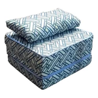 Imagem de Puff Vira Cama-colchão + Travesseiro Solteiro 3 Em 1 Azul