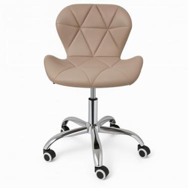 Imagem de Cadeira Penteadeira Slim Giratória com Estofado e Base Cromada - Design Eiffel para Quarto ou Área de Maquiagem (Nude)