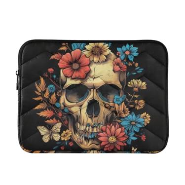 Imagem de GAIGEO Bolsa de laptop leve e fina com flores de caveira, capa de transporte durável para tablet de viagem e trabalho, bolsa feminina para laptop, de 13 a 14 polegadas