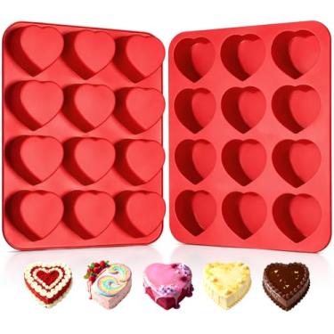 Imagem de HKNMTT Moldes de coração de silicone para Dia dos Namorados para muffin de chocolate, bolo de chocolate, mordidas de ovos, gelatina, sabonete, cupcake, assar, 12 cavidades, 2 unidades, formas de amor