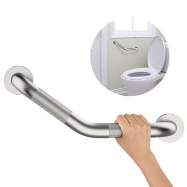 Imagem de Barra de apoio de chuveiro angular de 40,6 cm, barra de apoio Munzong antiderrapante de níquel escovado de níquel acetinado, barra de equilíbrio de banheiro serrilhada, suporte de trilho de mão de