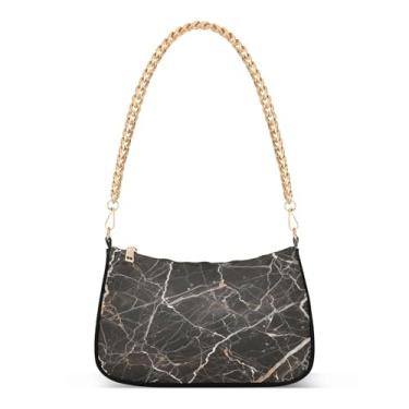 Imagem de Bolsa de ombro com corrente de veias pretas e brancas, bolsa feminina Hobo com grande capacidade, bolsa elegante para uso diário e noturno