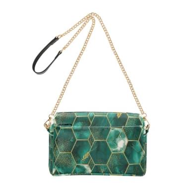 Imagem de Joitme Bolsa feminina tiracolo bolsa para celular alça de corrente couro PU bolsa de ombro chique verde dourado