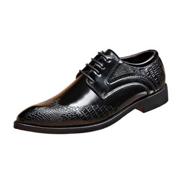 Imagem de Tênis masculino fashion casual verão cor sólida negócios formal sola macia sapatos de couro, Preto, 42