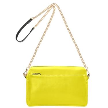 Imagem de Joitme Bolsa tiracolo feminina para celular, linda bolsa de ombro de couro PU amarelo canário brilhante, alça de corrente