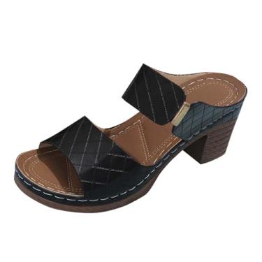 Imagem de Sandálias femininas modernas, casuais, versáteis, com boca de peixe, salto grosso, primavera e verão, moda casual, Preto, 35