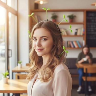 Imagem de Grampos de cabelo verdes engraçados de grama, broto de feijão, grampos de cabelo de broto de feijão, prendedor de grama prendedor de grama com folha verde, planta antena, grampos de cabelo para