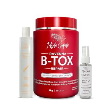 Imagem de I Belli Capelli Ravenna Kit de Alisamento Capilar – Repair B-tox Sem Formol, Shampoo Antirresíduos e Óleo Reparador – Antifrizz, Hidratação Intensa e Brilho – Para Todos os Tipos de Cabelo (Kit com 3 Unidades)