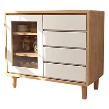 Imagem de Aparador de armazenamento, buffet de jantar, gabinete de servidor buffet, armário de aparador, unidade de armário de armazenamento vintage, mesa lateral independente cômoda com 4 gavetas com 1 porta
