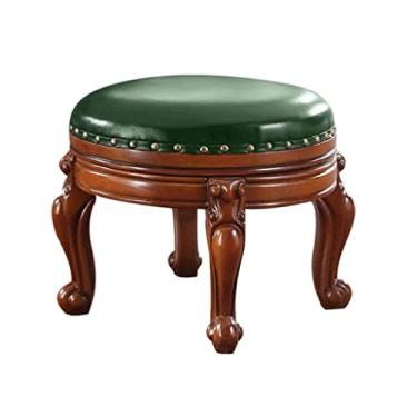 Imagem de Banqueta giratória para os pés de madeira maciça com enchimento de esponja altamente elástica banco redondo para casa, sala de estar, quarto, apoio para os pés (cor: verde)