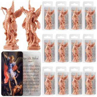 Imagem de Bucherry 12 Sets Catholic Gifts in Bulk Mini St Michael Figurines in Bulk Religious Favors Archangel Michael Statue with Prayer Cards for Easter Office Desk Car Decor Baptism Favors