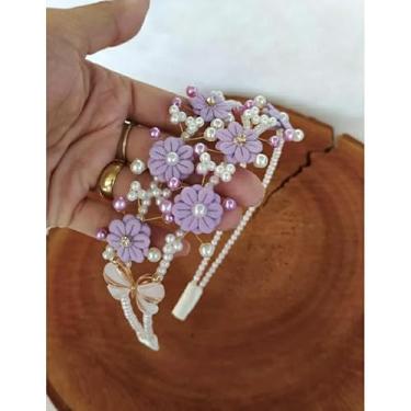 Imagem de Tiara Jardim Encantado com Flores Borboleta e Pérolas (Lilás e off)