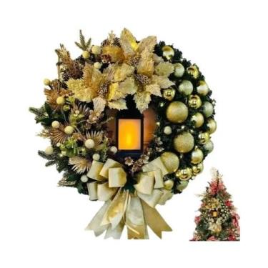 Imagem de Guirlanda De Natal Grande De 30cm Com Lanterna E Laço Para Porta Da Fr