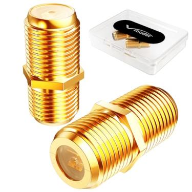 Imagem de Conector de cabo coaxial RG6 adaptador coaxial fêmea para fêmea extensor tipo F banhado a ouro para extensor de cabo coaxial, conector de cabo de TV, pacote com 2