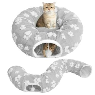 Imagem de NESAYVER Cama de túnel para gatos internos, caverna de pelúcia macia com almofada lavável, tubo multifuncional de brinquedos para animais de estimação sob a árvore de Natal para gatinhos pequenos e