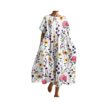 Imagem de Vestido Maxi Floral De Tamanho Grande Para Mulheres, Decote Redondo, M