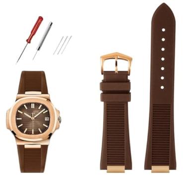 Imagem de XMKT Pulseira de relógio de qualidade fluorosilicone para Patek Philippe Sport Elegant Nautilus Series 5711/5712/5980 à prova d'água masculina (B marrom ouro rosa)