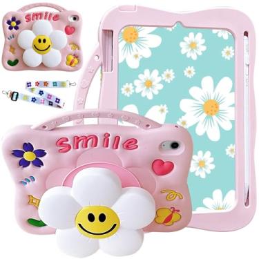 Imagem de KEFBWAO Capa para Samsung Galaxy Tab A11 8,7 polegadas 2025/ Tab A9 2023, capa infantil à prova de choque para porta-lápis e alça de ombro ajustável, flor sorridente