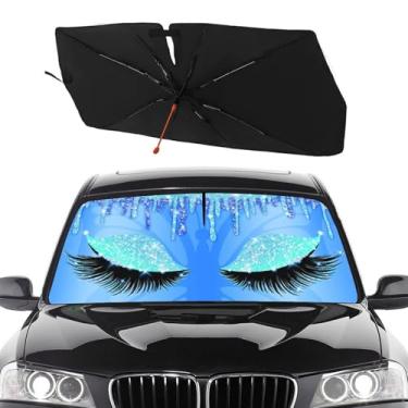 Imagem de Socira Lindo guarda-chuva de pestanas para para-brisa de carro, para-sol, viseira dobrável, guarda-sol, para-sol, capa de janela frontal, acessórios de carro, blocos de raios UV (144.8 cm X 76.2 cm)