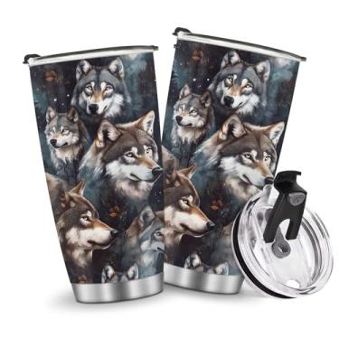 Imagem de Copos isolados presentes para homens, meninos, Natal, aniversário, dia das crianças, viagem, caneca de café, garrafa de água, quente e fria, 590 ml, homens, estilo lobos gelados, alça de aço