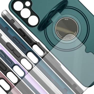 Imagem de Capa Galaxy A25 5G Capinha Celular Anti-Choque Anel Segurança Apoio 360° Case Smartphone Magnética Proteção Reforçada Interior Aveludado + Película 3D (Verde)