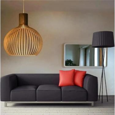 Imagem de Lustre Pendente Redondo Madeira Novidade Grande Vazado - Ana Decoraçõe
