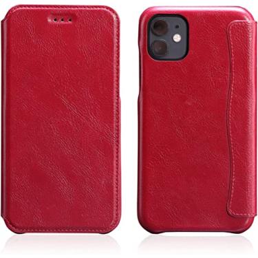Imagem de MURVE Capa para iPhone 14/14 Plus/14 Pro/14 Pro Max, capa fólio vintage de couro PU com ranhuras para cartões Kickstand fecho magnético capa de telemóvel flip à prova de choque (cor: vermelho,