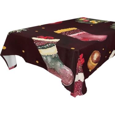 Imagem de Blueangle Toalha de mesa de meias de Natal – Toalha de mesa retangular de poliéster impermeável e resistente a manchas para ambientes internos e externos, 152 x 274 cm (153)