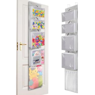 Imagem de Woodoulogy Hanging Toy Storage over Door, Blocks Stuffed Animal Organizer Idea with 4 Removable Case Bags, Bi-Fold Closet 12 Inch Wide Holder with Mesh Pocket for Kid Boy Girl Puzzle