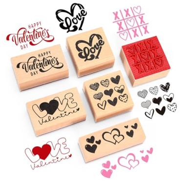 Imagem de Whaline 9 carimbos de borracha de madeira de coração de dia dos namorados com almofadas de tinta para artesanato, coração de amor, faça você mesmo, carimbos de artesanato para decoração de festas