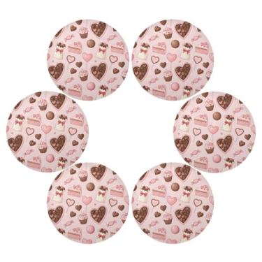 Imagem de Wassud Jogo americano conjunto de 6 tapetes redondos de coração de chocolate para cozinha e jantar, tapetes laváveis e resistentes ao calor, decoração de mesa 39 cm