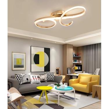 Imagem de Luminária de teto regulável com controle remoto, moderna, em LED, para sala de estar, quarto, sala de jantar e cozinha (dourada, 100 cm)