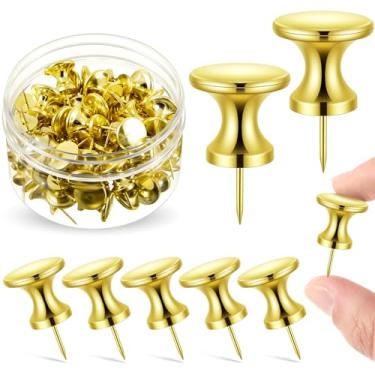 Imagem de Outus 60 peças de pinos gigantes jumbo tachinhas cabeça de plástico de 2,5 cm para quadro de cortiça, cartazes, decorações presentes abaixo de 10 dólares (revestimento dourado)