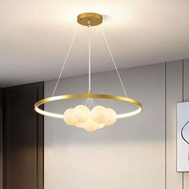 Imagem de Luminária pendente moderna com intensidade regulável para mesa de jantar, lustre LED com altura ajustável e controle remoto, ideal para sala de jantar, sala de estar, quarto e cozinha (doura