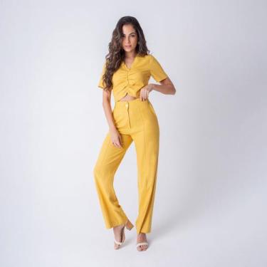 Imagem de Conjunto susie cropped e pantalona feminino - Susie Modas, Amarelo, P,