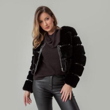 Imagem de Jaqueta puffer curta pelúcia - Susie Modas, Preto, P