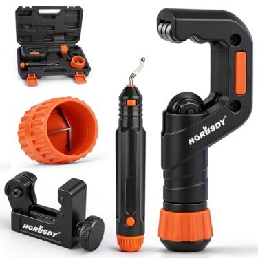 Imagem de HORUSDY Conjunto de cortadores de tubo definitivo de 4 peças, cortador de tubo resistente de 1/10.2 cm-5.1 cm, mini cortador de tubulação 1/20.3 cm-7/20.3 cm, ferramenta de rebarbação e alargador