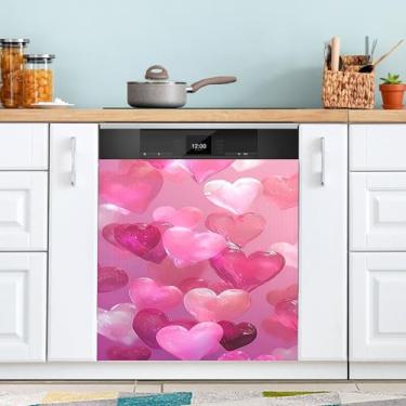 Imagem de ATTX Capa magnética para lava-louças dia dos namorados corações | Adesivo decorativo de eletrodomésticos de 58 x 66 cm para armários domésticos e eletrodomésticos #16