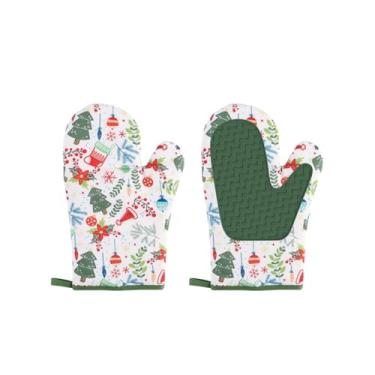 Imagem de ANIS·KEAAR Par de luvas de forno de silicone, luvas de forno resistentes ao calor, design natalino com forro de algodão macio, luva de forno antiderrapante à prova d'água para cozinha, churrasco