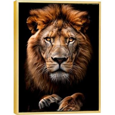 Imagem de Quadro Canvas com Moldura Flutuante, Leão, 40x50 cm, Arte Para Quarto, Sala, Corredor