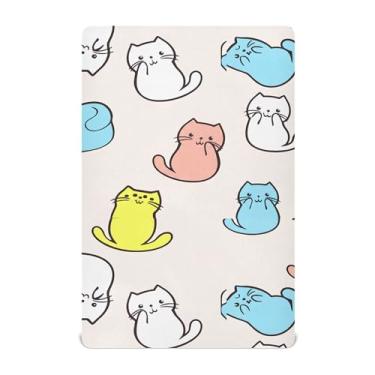 Imagem de SEHANY Lençóis de berço de gatos fofos para meninos e meninas, macio, respirável, elástico, lençol com elástico padrão para bebês de 71 x 132 cm