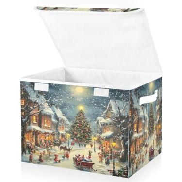 Imagem de Blueangle Cestos de armazenamento Snowy Streets com tampas, 42 x 32 x 30 cm, grande cesta organizadora dobrável para decoração de casa e escritório (261)