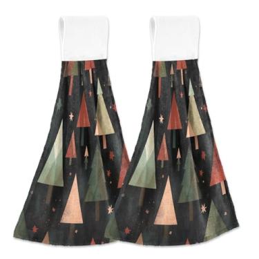 Imagem de Blueangle 2 peças de toalhas de gravata penduradas para árvore de Natal toalha de mão de cozinha absorvente de veludo coral macio pano de pano para cozinha e banheiro (388)