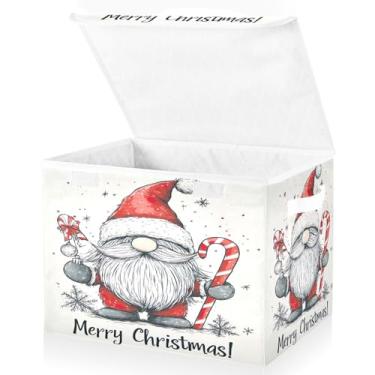 Imagem de Blueangle Cestos de armazenamento fofos de gnomo de Natal com tampas, 42 x 32 x 30 cm, grande cesta organizadora dobrável para decoração de casa e escritório (130)