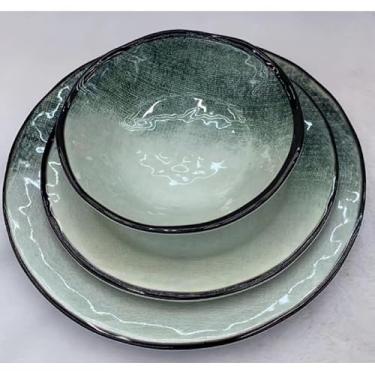 Imagem de Jogo de Pratos de Melamina com Textura Envelhecida – 3 Tamanhos (17.50/23.00/27.30cm), Ideal para Refeições Domésticas e Eventos Casuais (Verde mar,1 kit com 3 unidade)