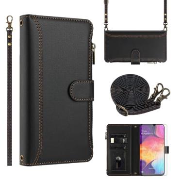 Imagem de Asuwish Capa de telefone para Samsung Galaxy A50 A50S A30S Capa carteira com protetor de tela de vidro temperado transversal de couro flip zíper suporte para cartão de crédito celular A 50 50S 30S S50